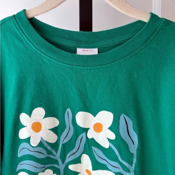 Hanna Andersson | Oversized Floral Graphic Green Shirt | Size 8 - Picture 5 of 6